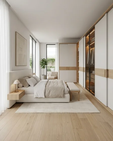 Moderner Wohnstil: Helles Schlafzimmer mit klaren Linien und minimalistischen Möbeln – Entdecke die moderne Kollektion.