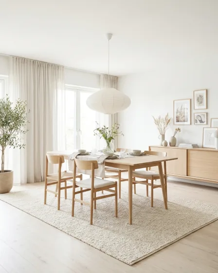 Skandinavischer Wohnstil: Helles Esszimmer mit Möbeln aus hellem Holz – Entdecke den Skandi-Look.