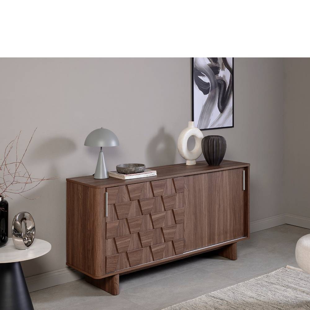 Sideboard Laverra in Walnussfarben mit Schiebetüren