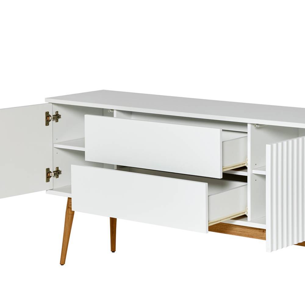 Esszimmersideboard Atela in Weiß & Holz Naturfarben im Skandi Design