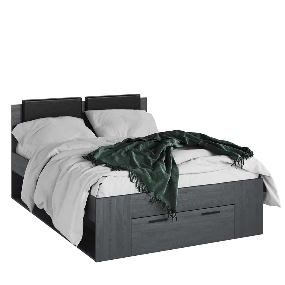 Bett mit Kopfpolster Culagan in Eiche Grau Holzoptik 45 cm Einstiegshöhe