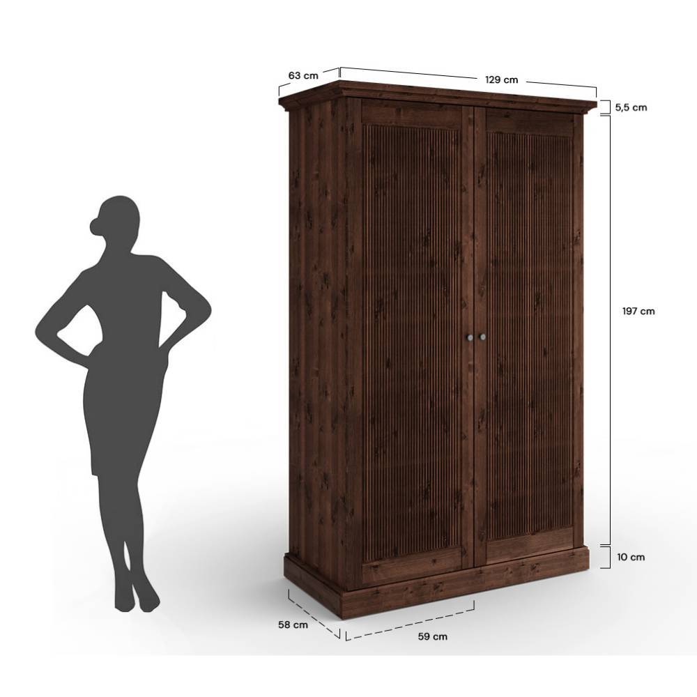 Kleiderschrank Massivholz Phelix in Dunkelbraun im Landhausstil