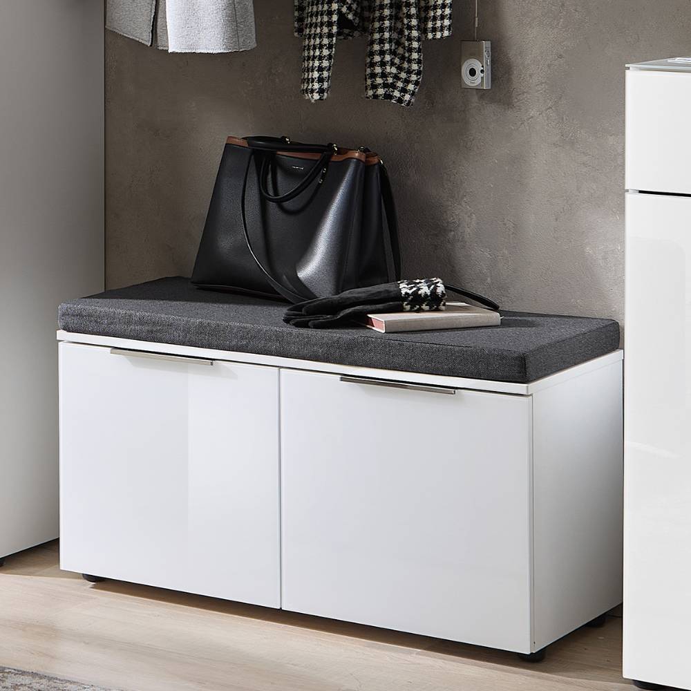 Komplett Garderobe Pandoro in Weiß mit Sitzpolster Auflage (fünfteilig)