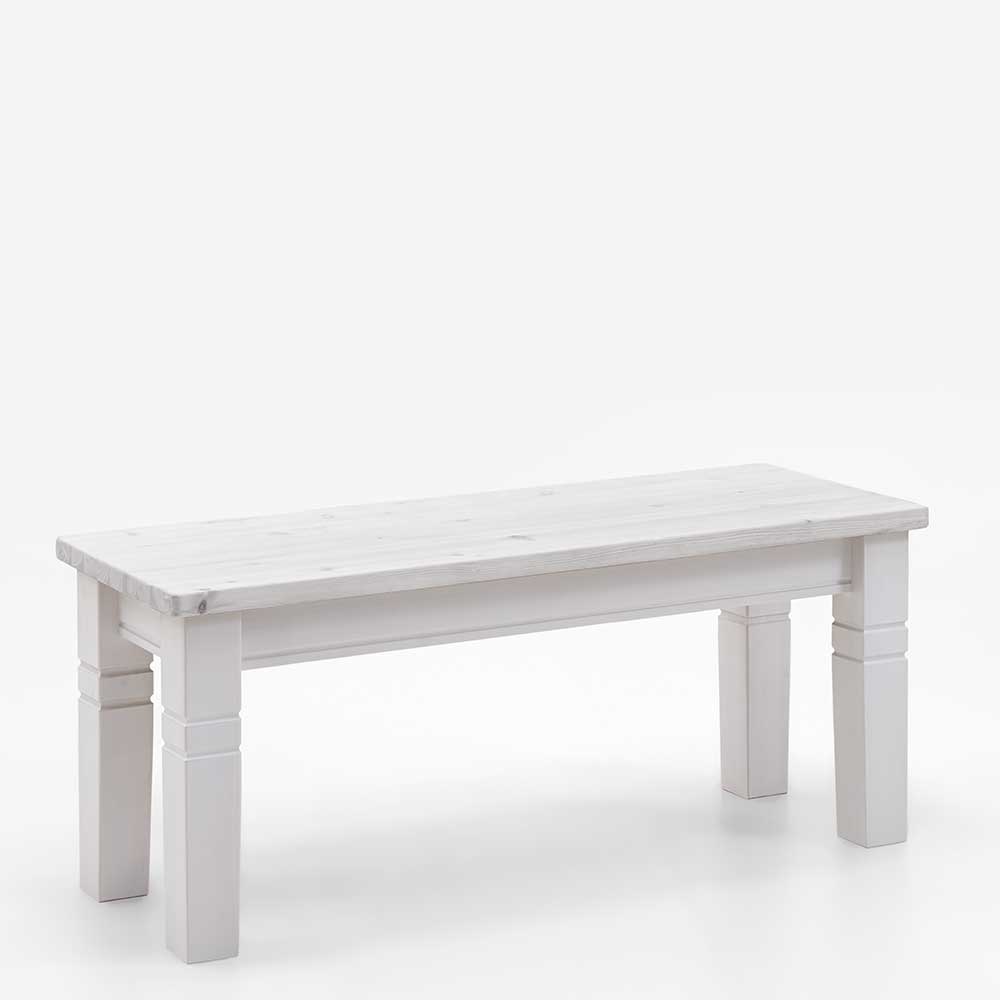 Weiße Massivholz Bank Kalimba aus Kiefer im Landhausstil