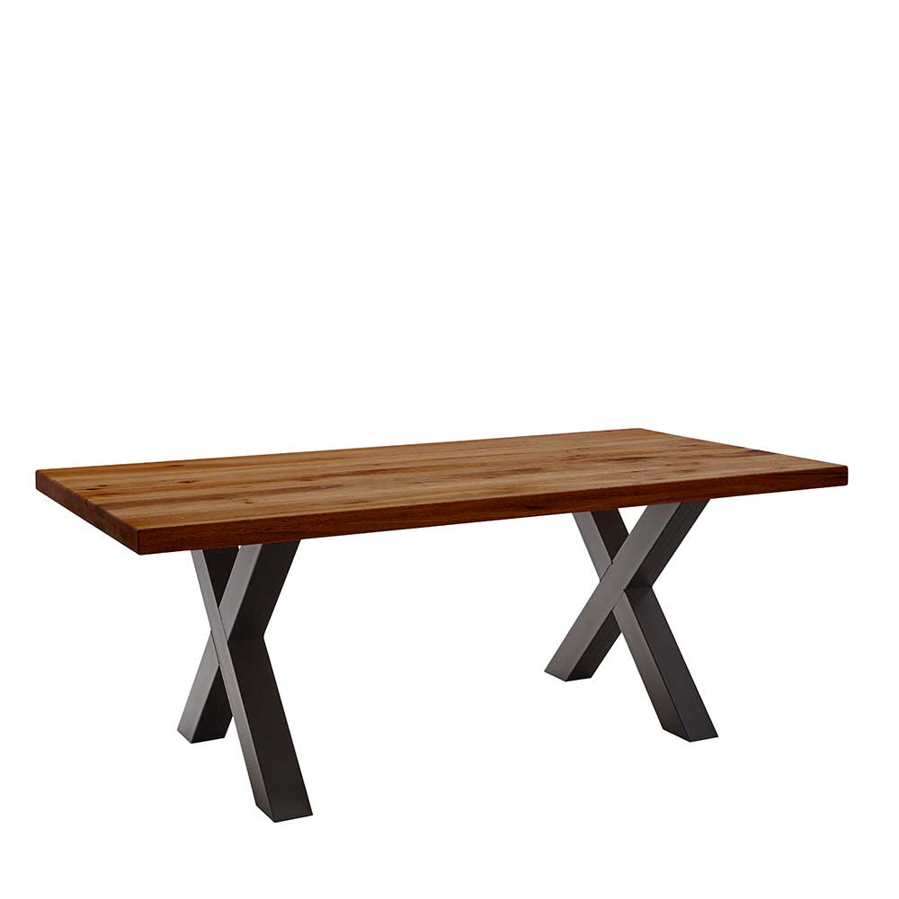 Tisch Esszimmer Katrynel aus Zerreiche Massivholz braun mit X Gestell