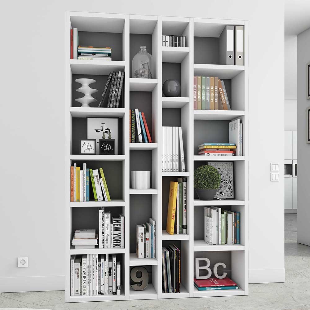 Hochglanz Bücherregal Shian in Weiß 145 cm breit