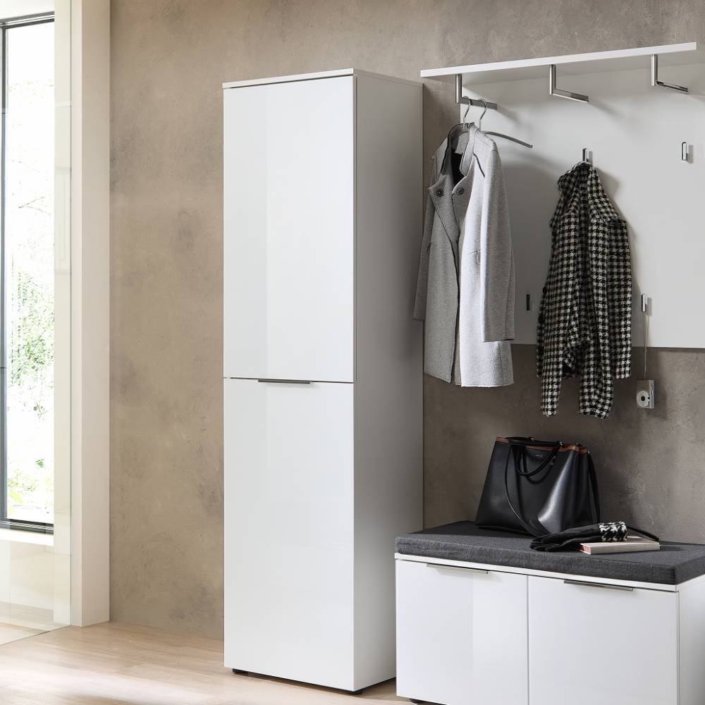 Komplett Garderobe Pandoro in Weiß mit Sitzpolster Auflage (fünfteilig)