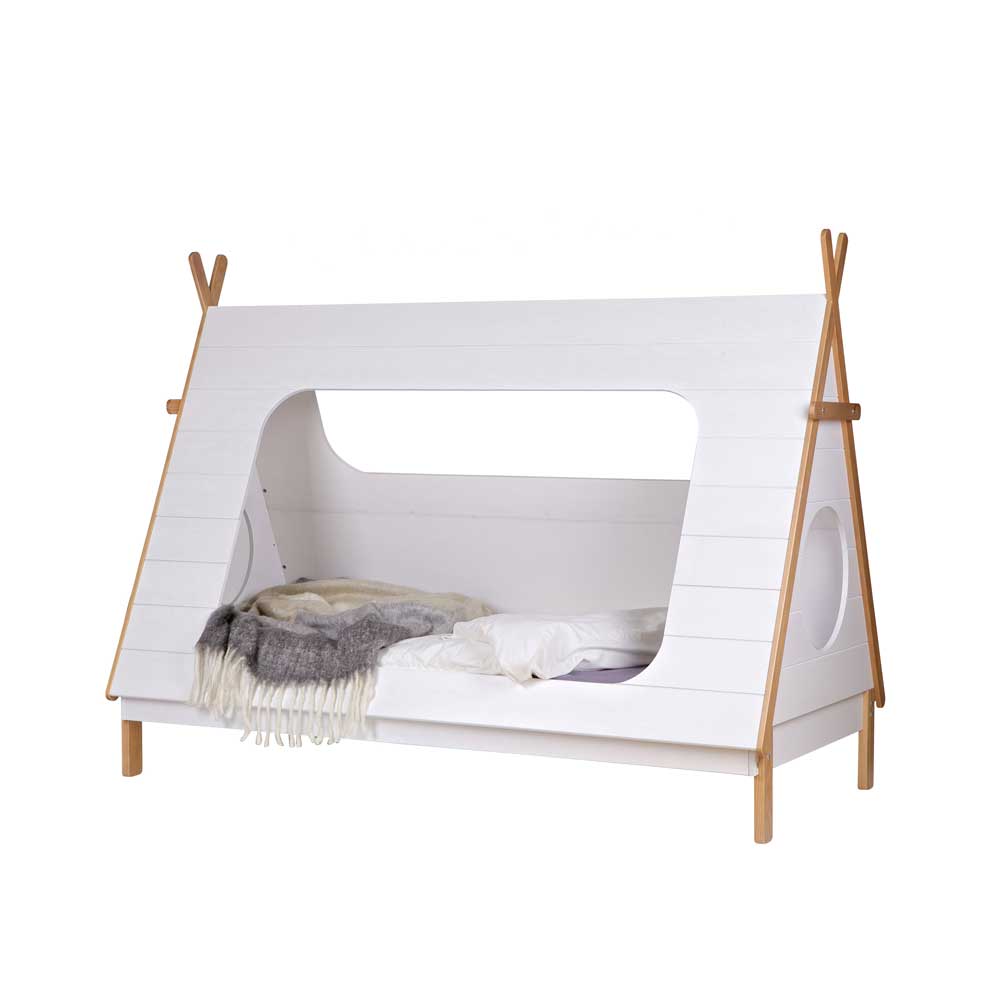 Tipi Bett Lioscas in Weiß aus Kiefer Massivholz