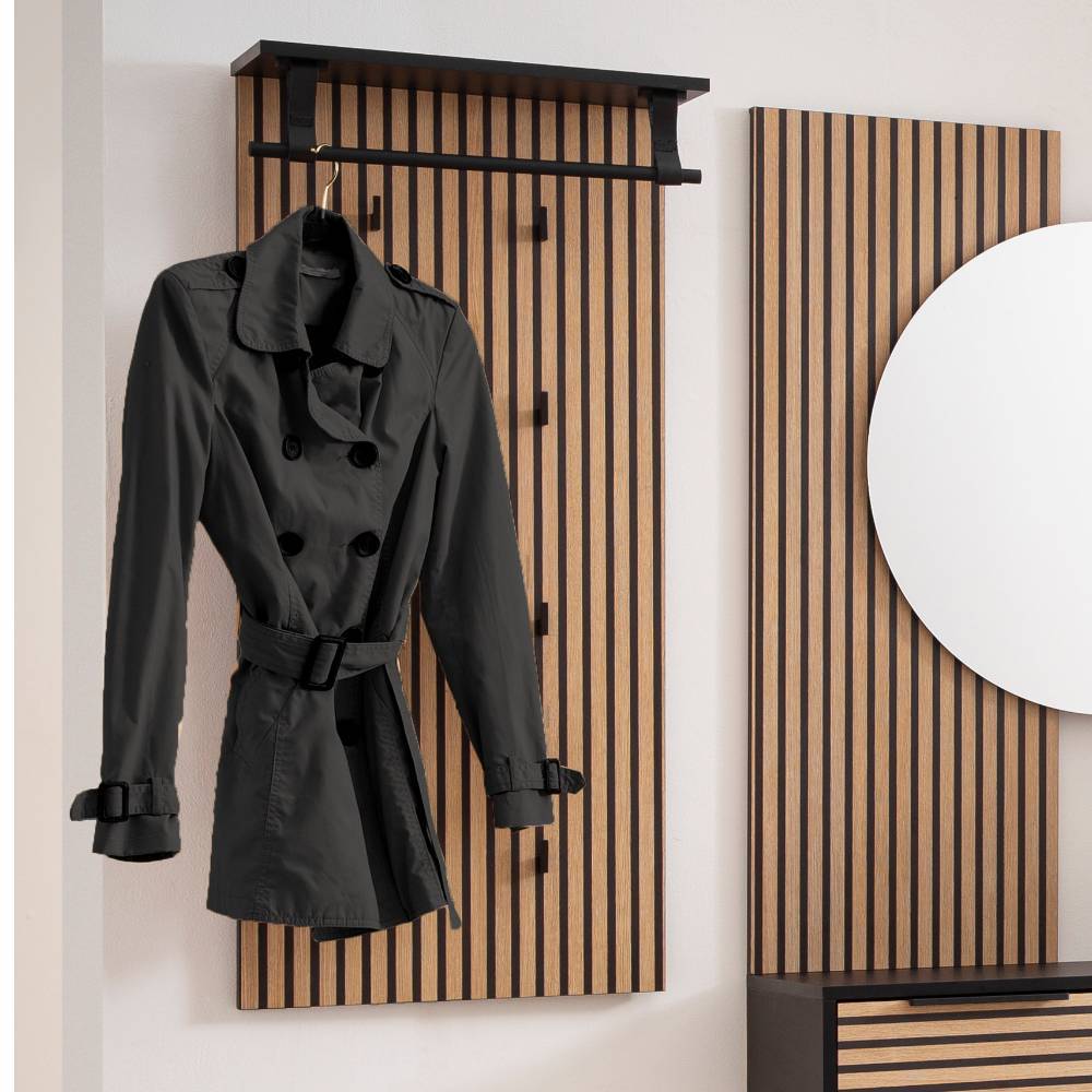 Wandgarderobe Snowball in Paneeloptik mit 8 Kleiderhaken