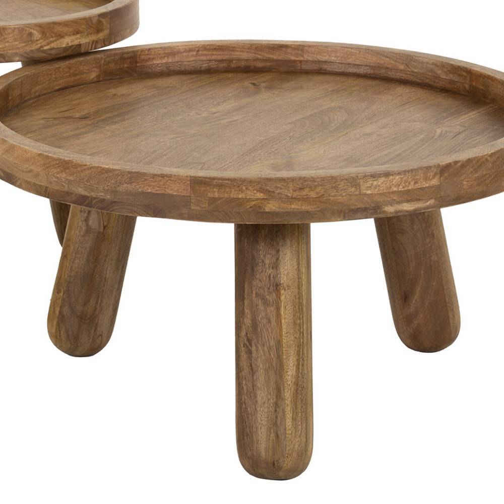 Zweisatztisch Riusa aus Mangobaum Massivholz in runder Form (zweiteilig)