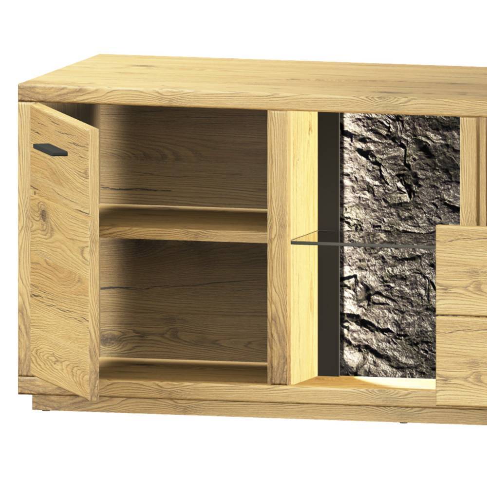 TV Board Ostoro mit einem offenen Gerätefach aus Wildeiche Massivholz