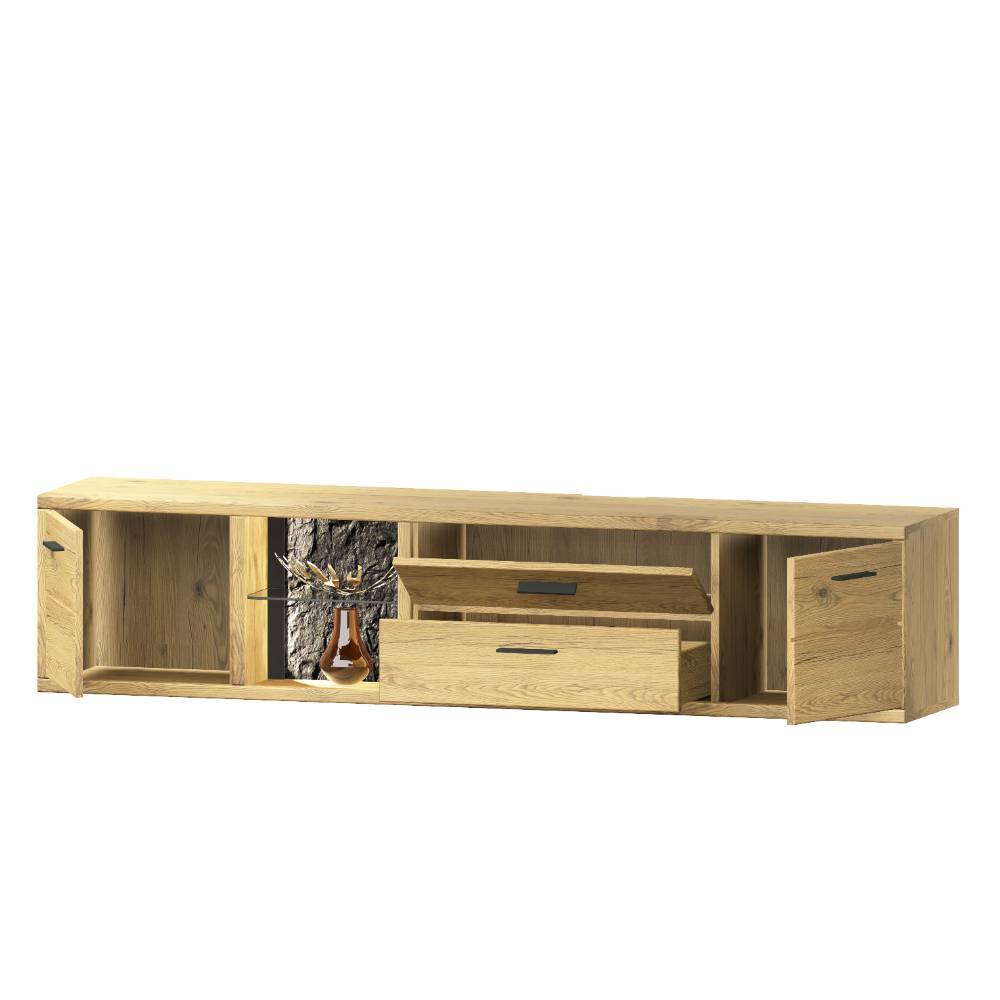 Wohnzimmer Anbauwand Ostoro in Wildeiche Bianco 206 cm hoch (dreiteilig)