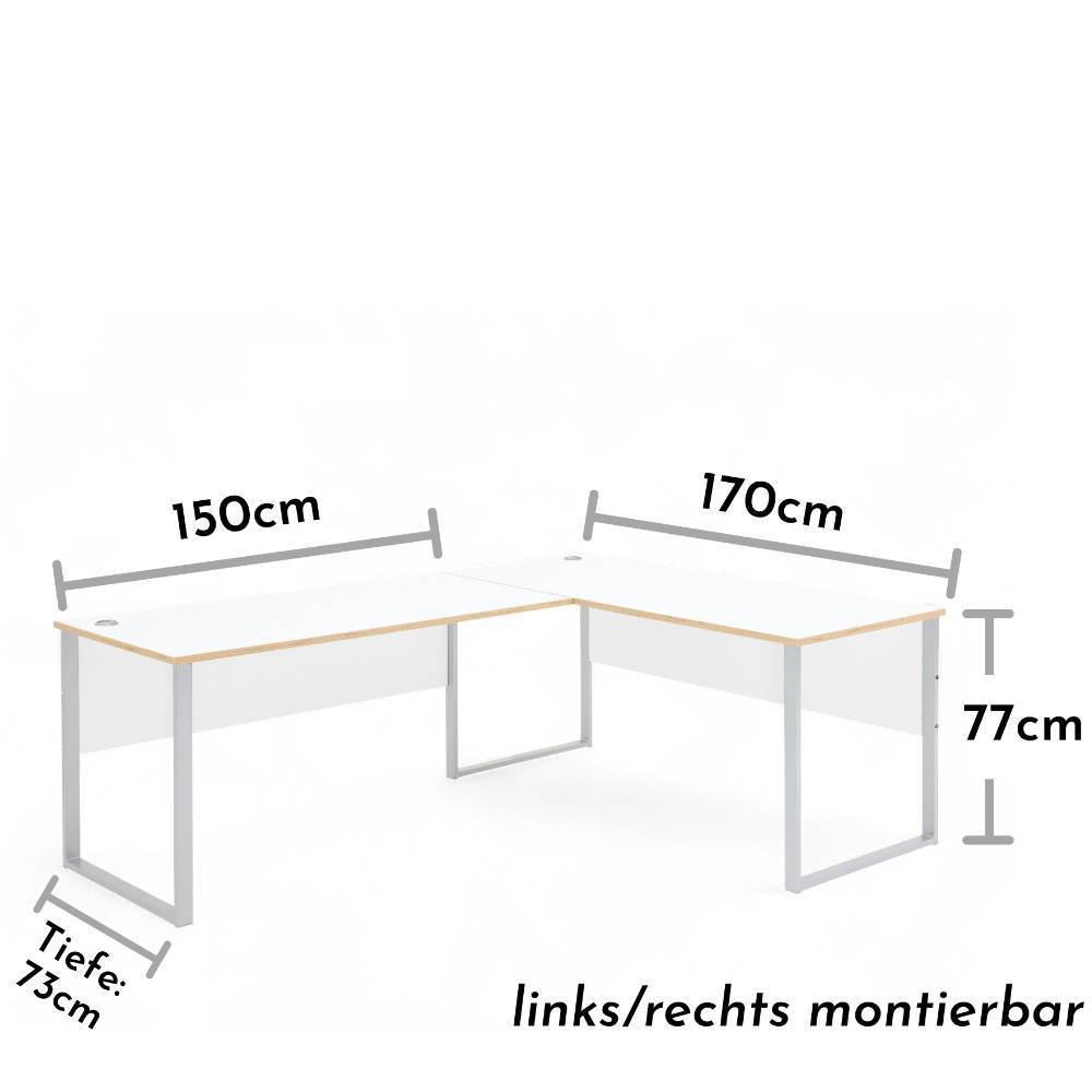 Bürotisch Mariocavo in Winkelform mit Kabeldurchlass