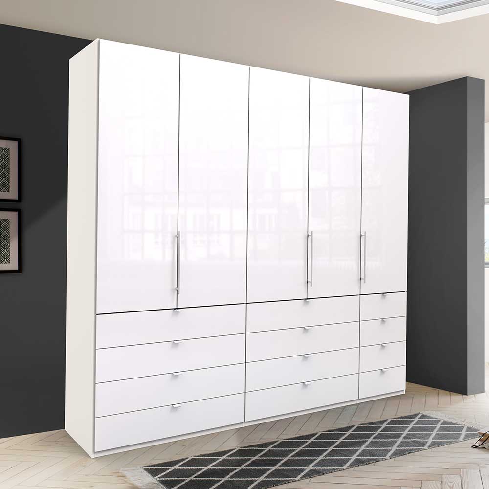 Moderner Falttürenschrank Grinzia in Weiß Glas beschichtet