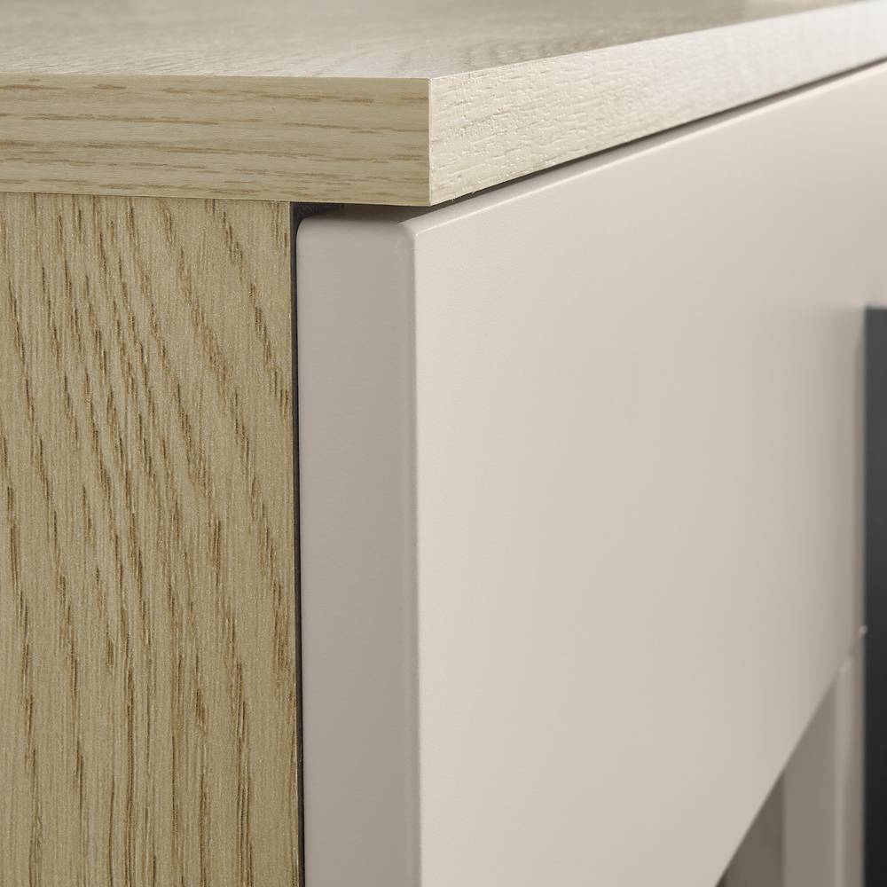 Wohnzimmer Kommode Helina mit Glastüren und vier Schubladen
