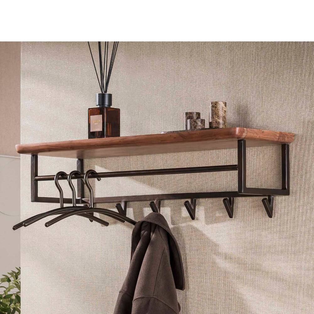 Wandgarderobenleiste Tordino aus Akazie Massivholz im Industry und Loft Stil