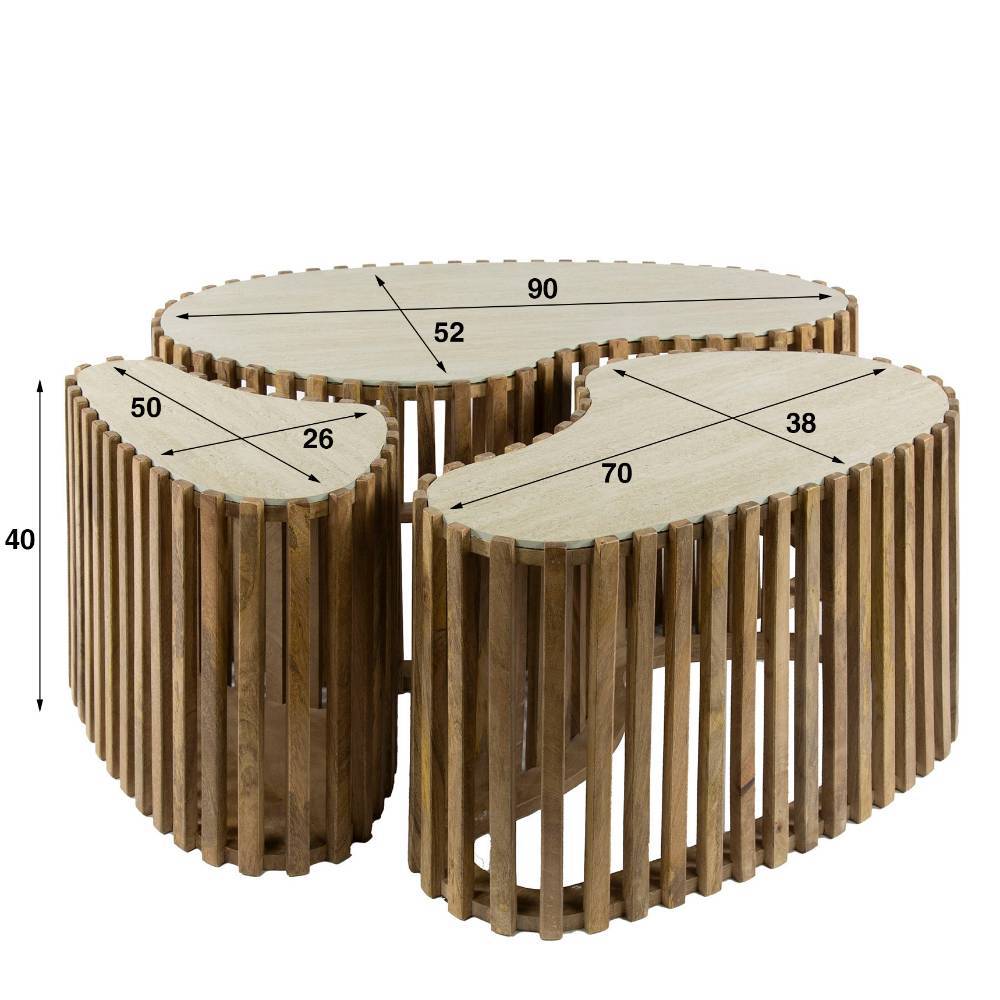 Couchtisch Nongo in organischer Form aus Mangobaum Massivholz (dreiteilig)
