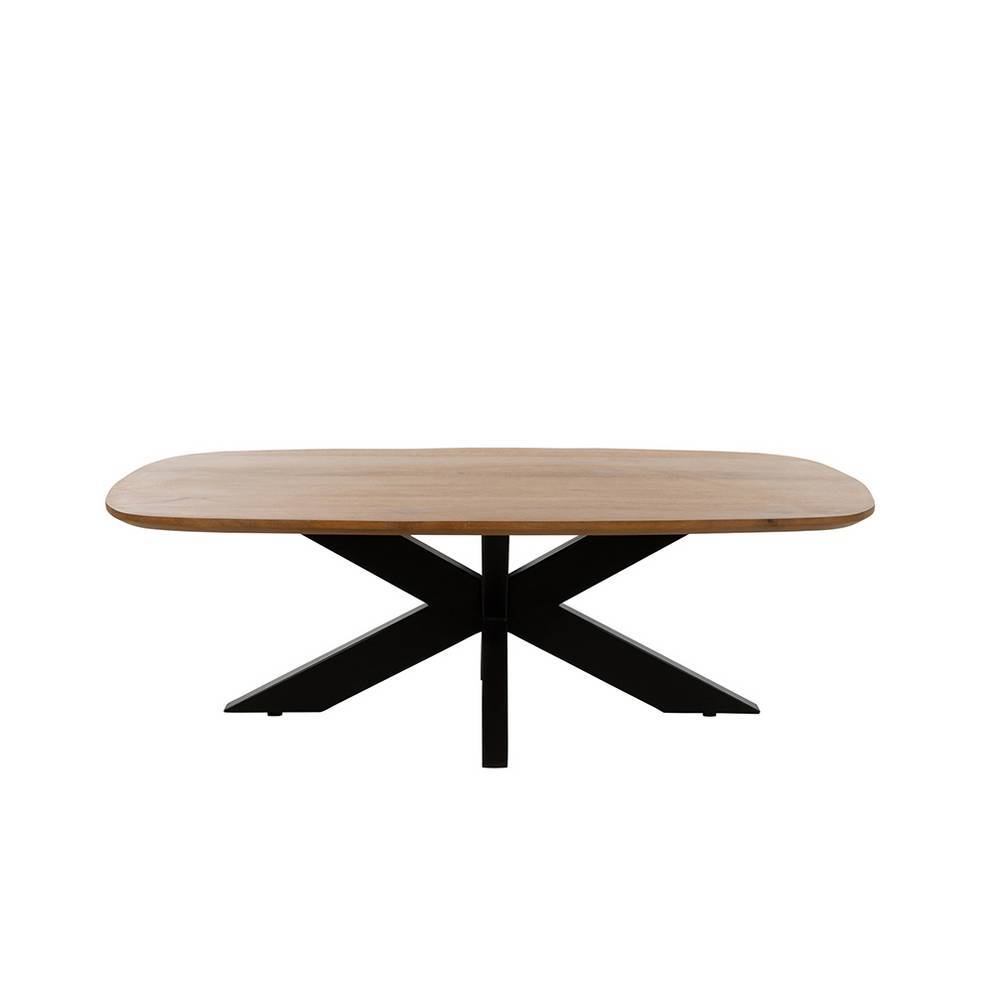 Massivholz Couchtisch Sebastiano in ovaler Form mit Spider Gestell