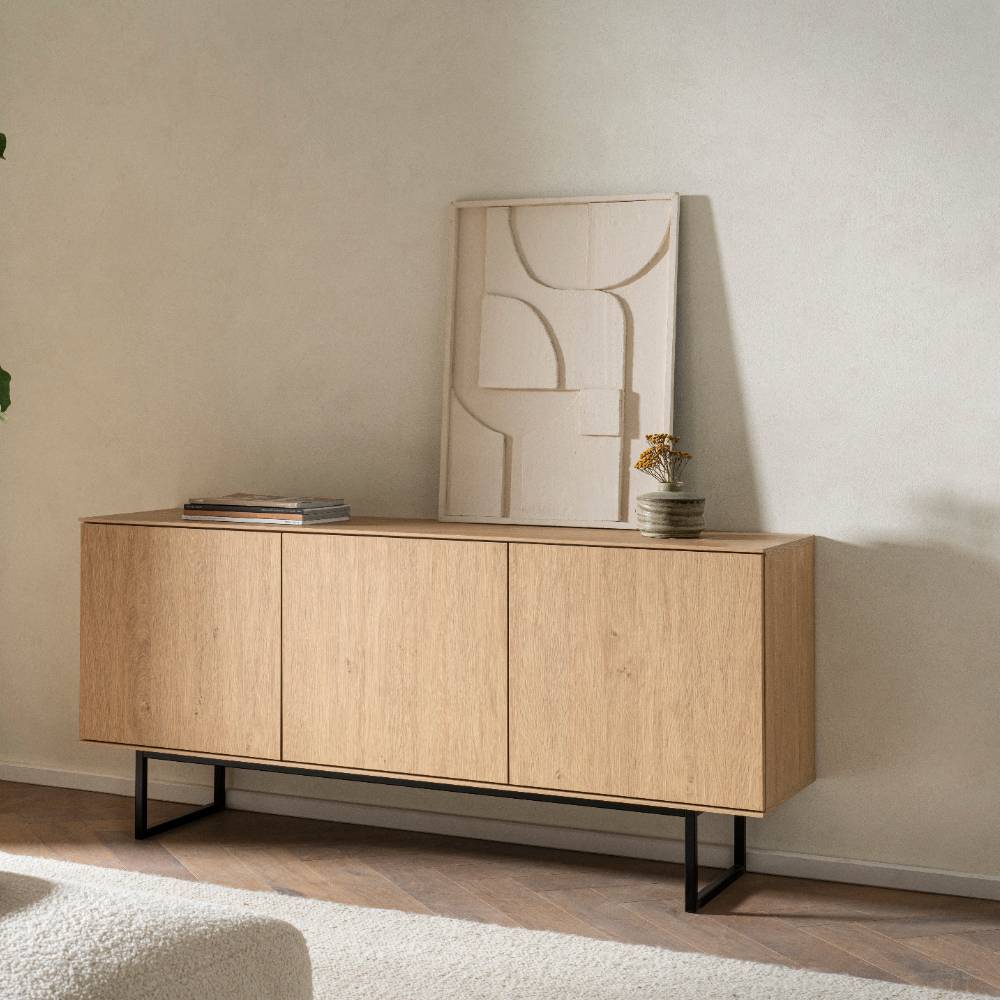 Wohnzimmer Anbauwand Carno in Eiche Stone 208 cm breit (zweiteilig)