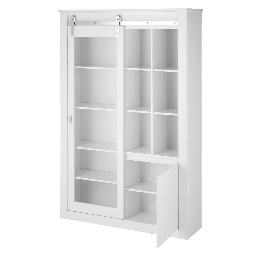 Vitrine Melvyno mit Glastür und sechs offenen Fächern