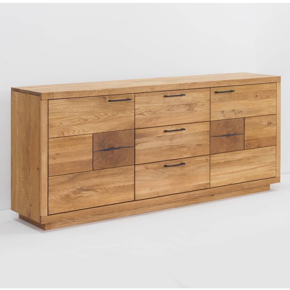 Sideboard Lasito aus Eiche Massivholz mit Hirnholz Applikation