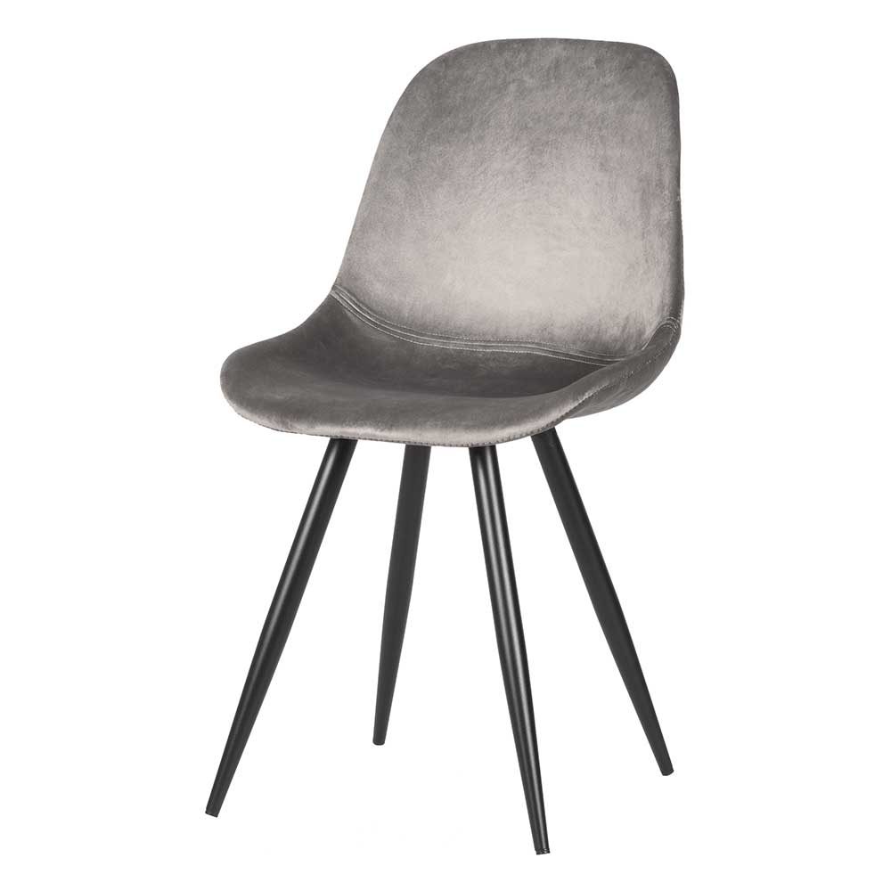 Grauer Samt Stuhl Set Opium mit Gestell aus Metall im Skandi Design (2er Set)