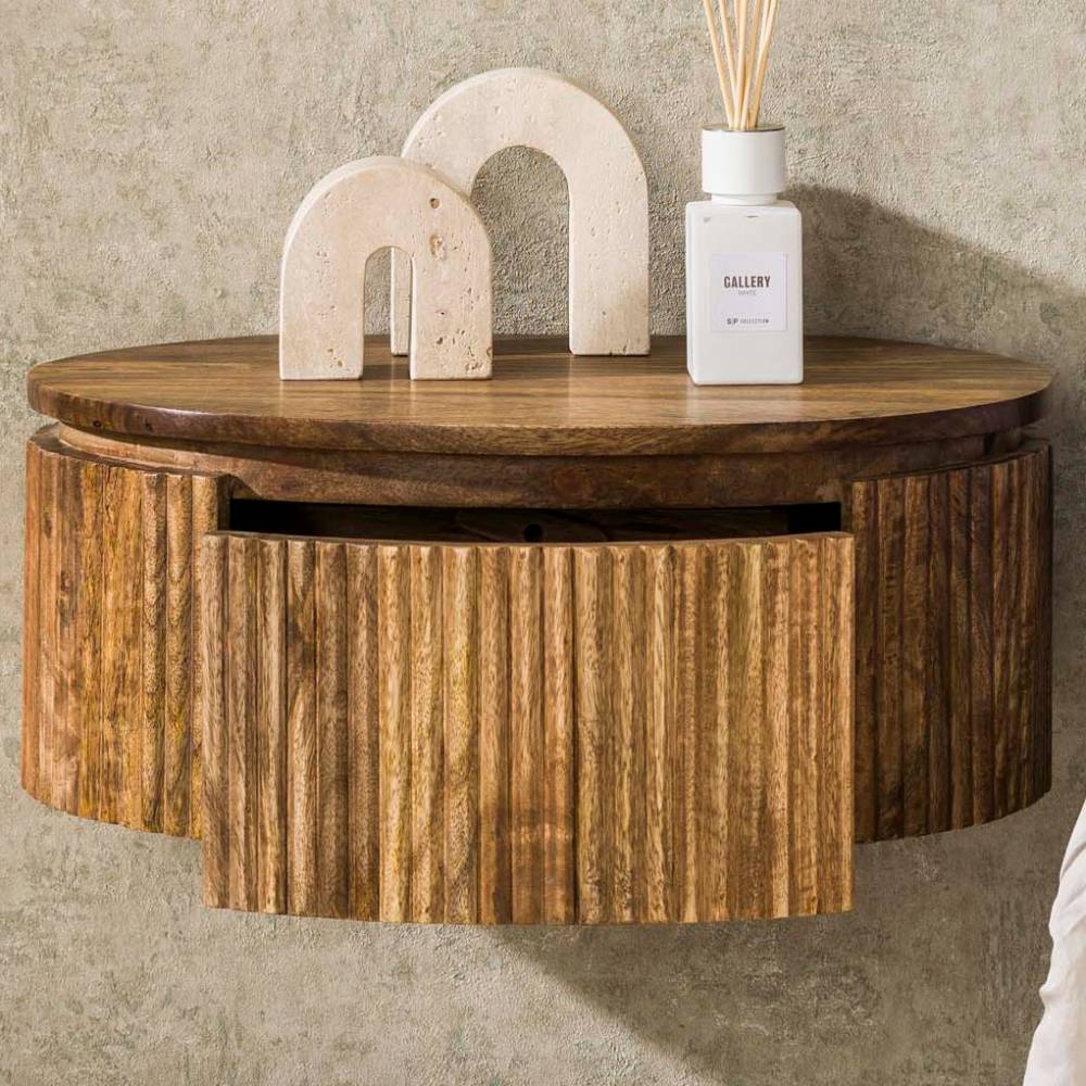 Nachttisch Sarojasia aus Mangobaum Massivholz für die Wandmontage