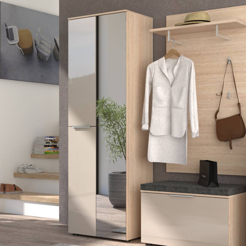 Komplett Garderobe Daniele in Eichefarben und Hellgrau (fünfteilig)