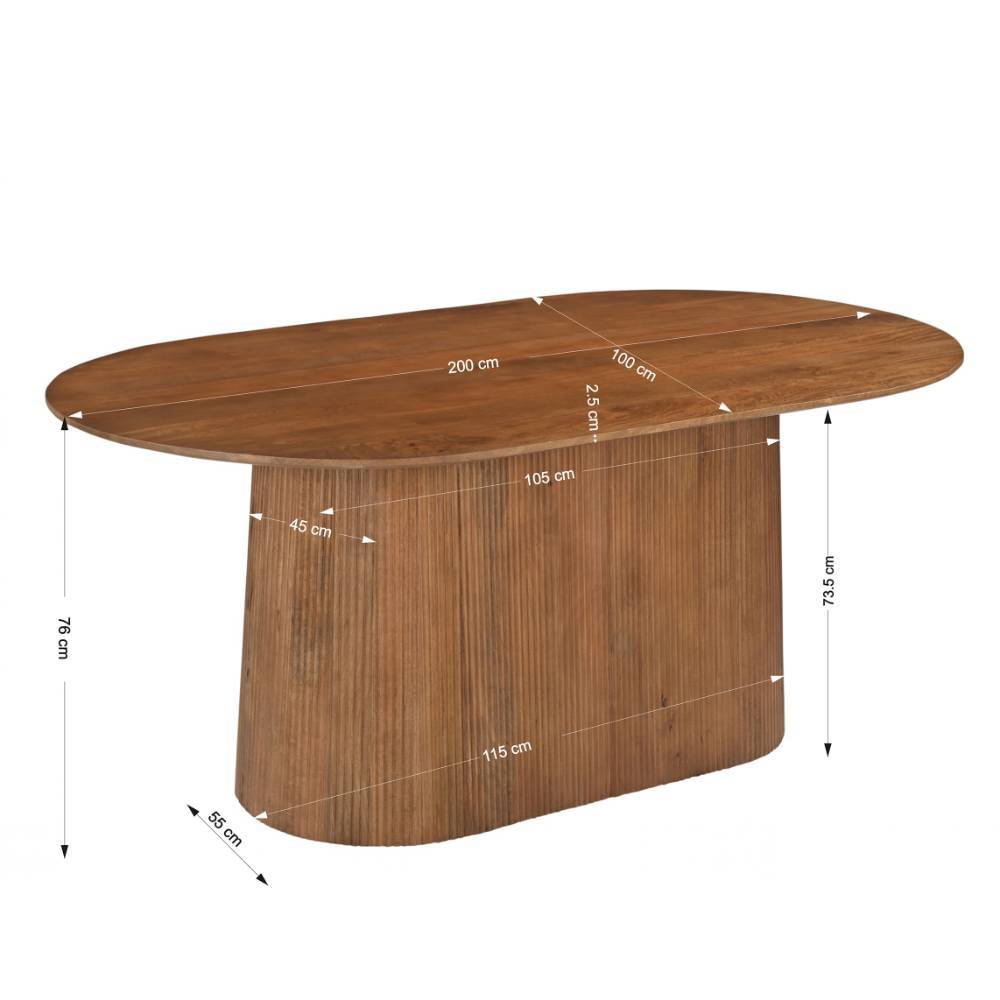 Tisch Massivholz Bertylan in ovaler Form auf Sockelgestell