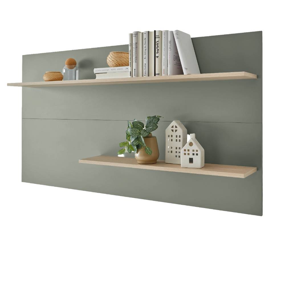 Design Wohnwand Ulfava in Graugrün und Eichefarben (vierteilig)