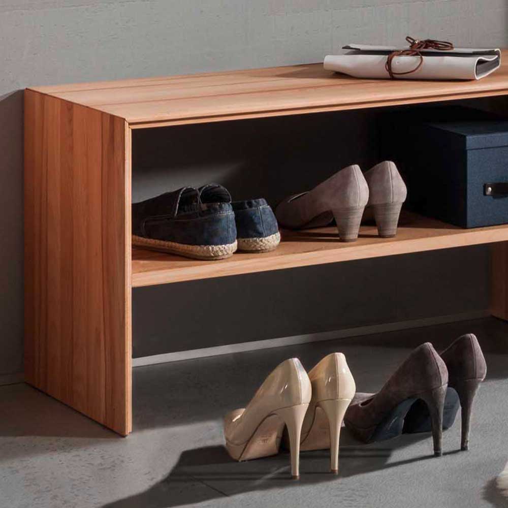 Flurmöbelset Cliva in Weiß mit Kernbuche Massivholz modern (vierteilig)