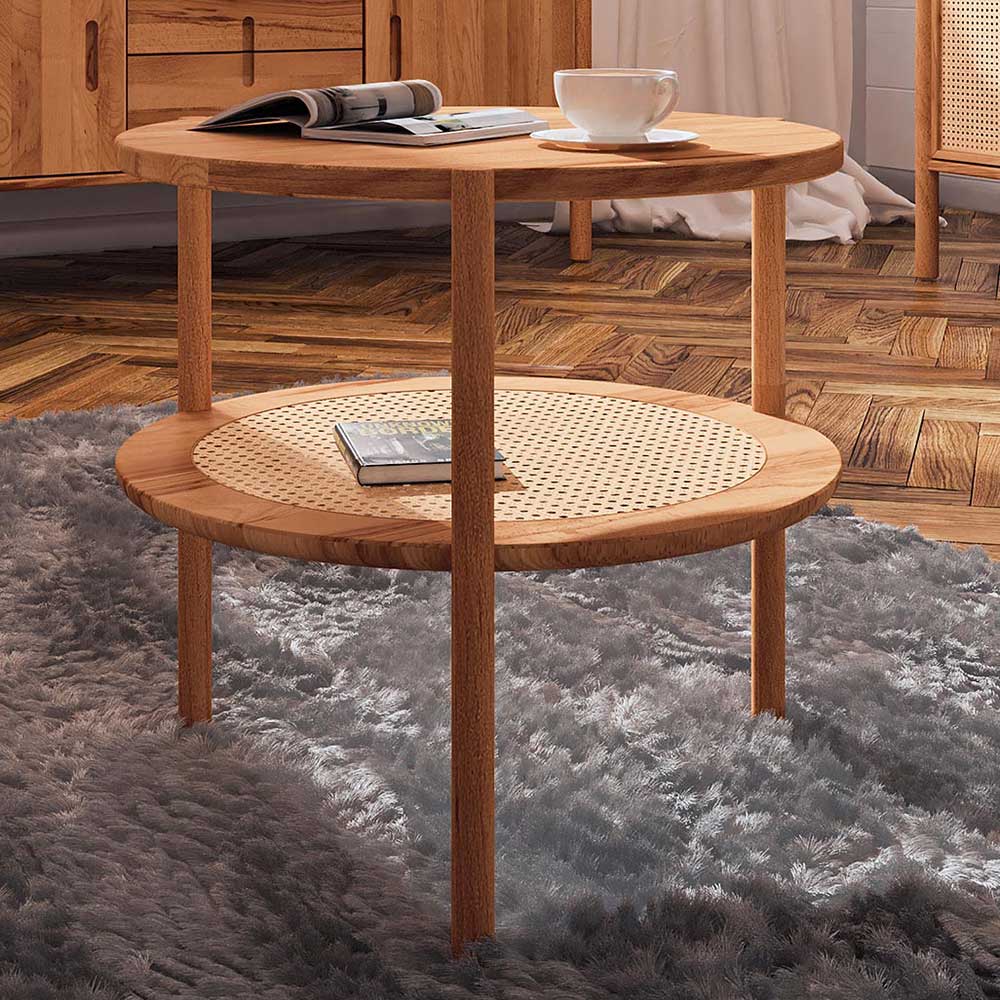 Couchtische Artjes aus Wildbuche Massivholz und Rattan