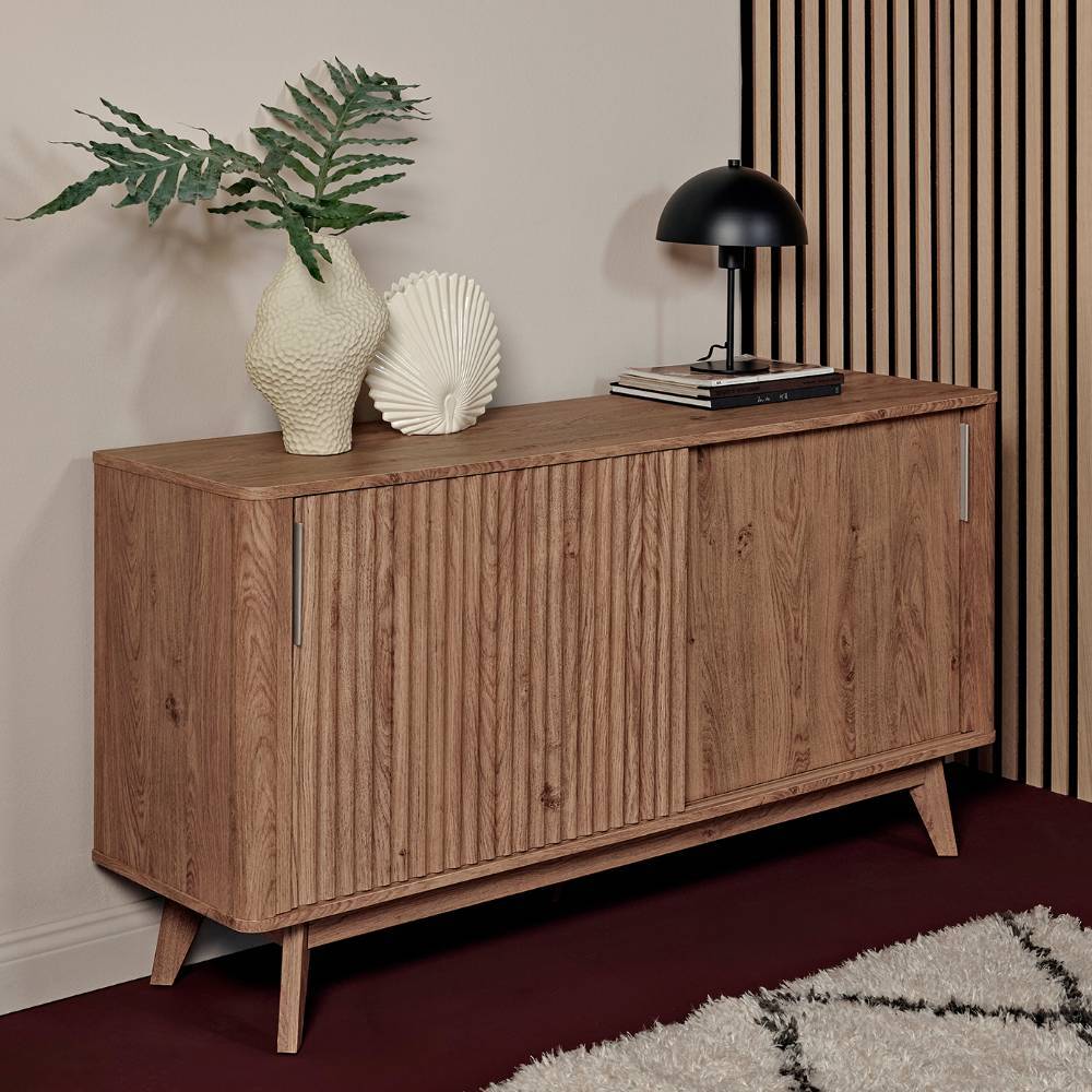 Retrostil Sidebord Timur mit Schiebetüren in Eichefarben