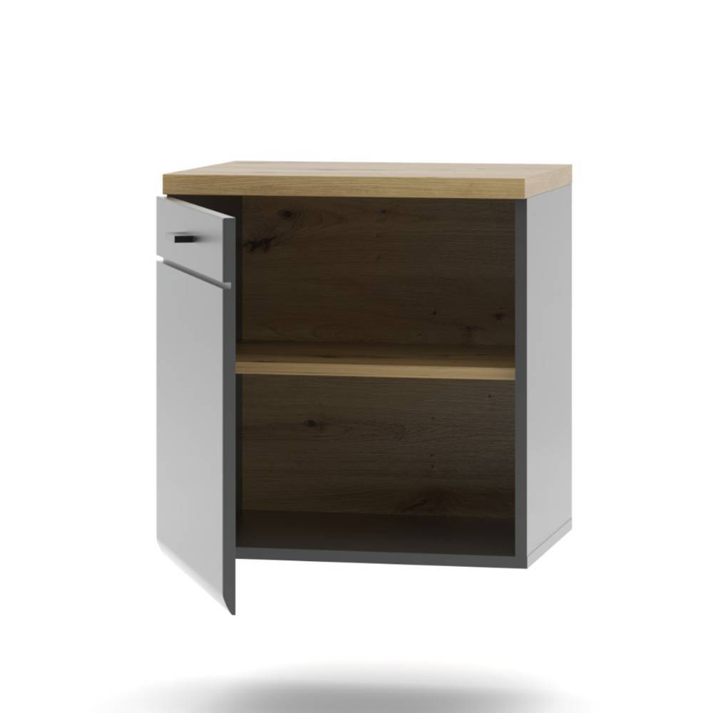 Wohnwand modern Yarisis Wandmontage in Wildeichefarben & Dunkelgrau (achtteilig)