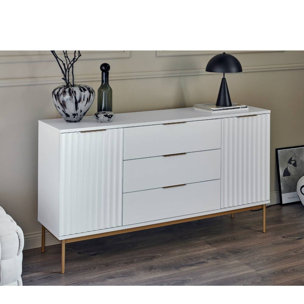 Sideboard Bryan in Weiß mit Vierfußgestell aus Metall
