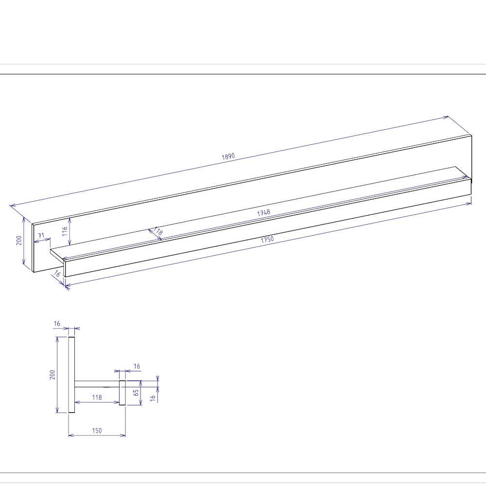 Wandboard Ikba 189 cm breit und 20 cm hoch