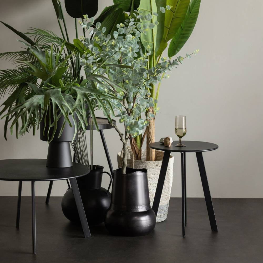 Schwarze Beistelltische Alexis 70 cm breit aus Metall (dreiteilig)
