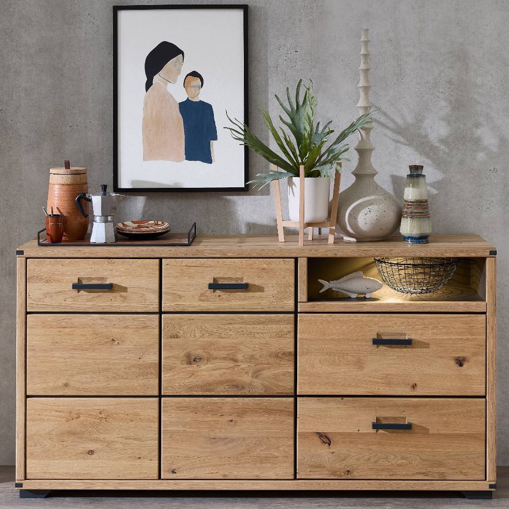 Sideboard Tablonero in Wildeichefarben mit LED Beleuchtung