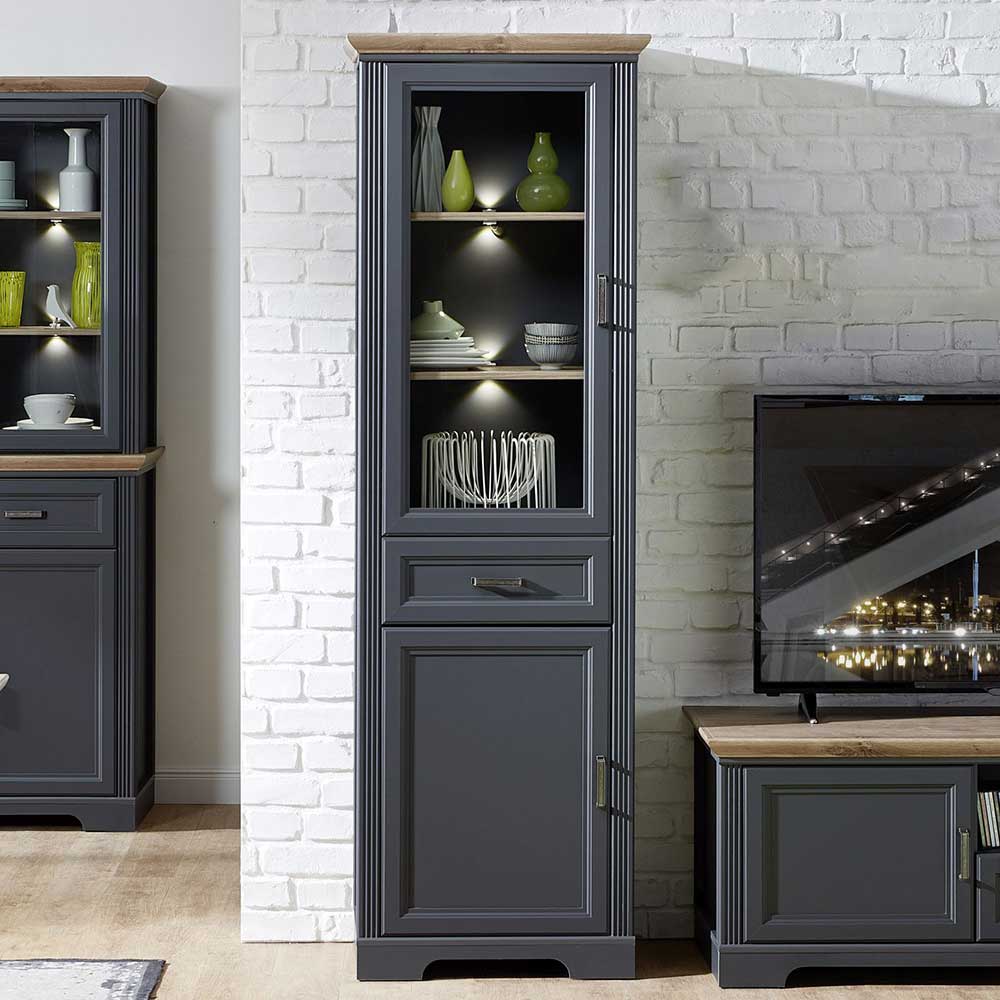 Vitrine Valgura in Dunkelgrau mit LED Beleuchtung