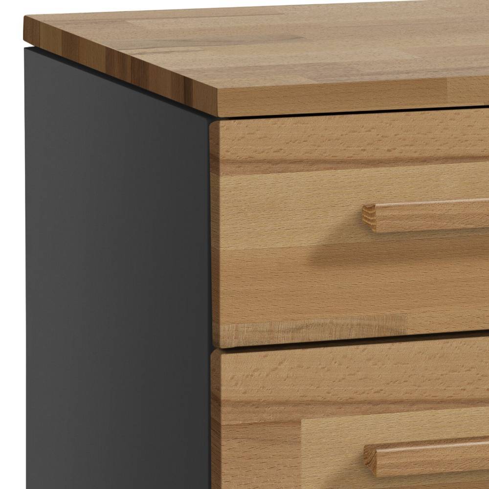 Schubladenkommode Bari in Kernbuchefarben & Anthrazit 135 cm breit