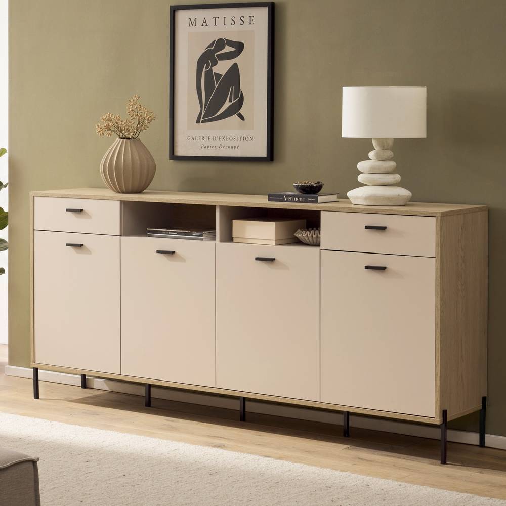 Sideboard Zimena mit zwei offenen Fächern 205 cm breit