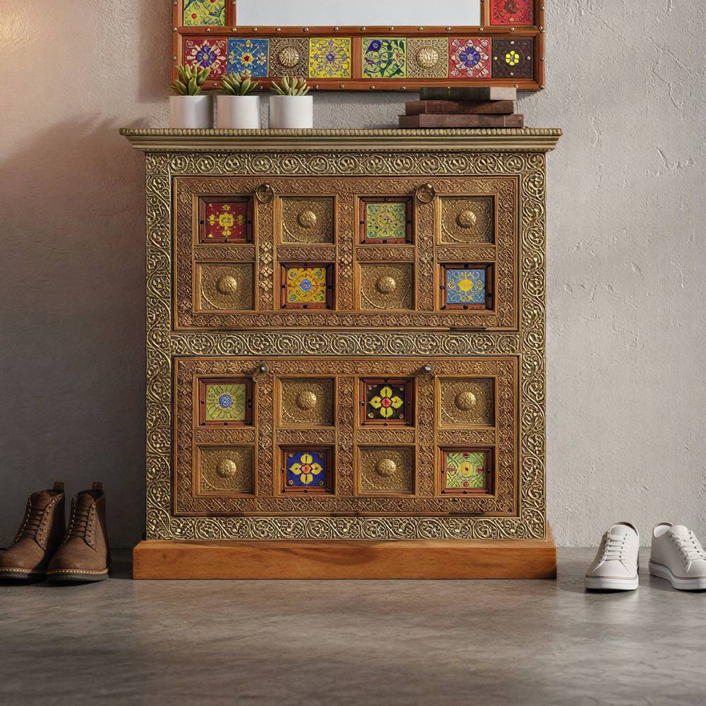 Schuh Klappschrank Legancio handgearbeitet im Boho Style