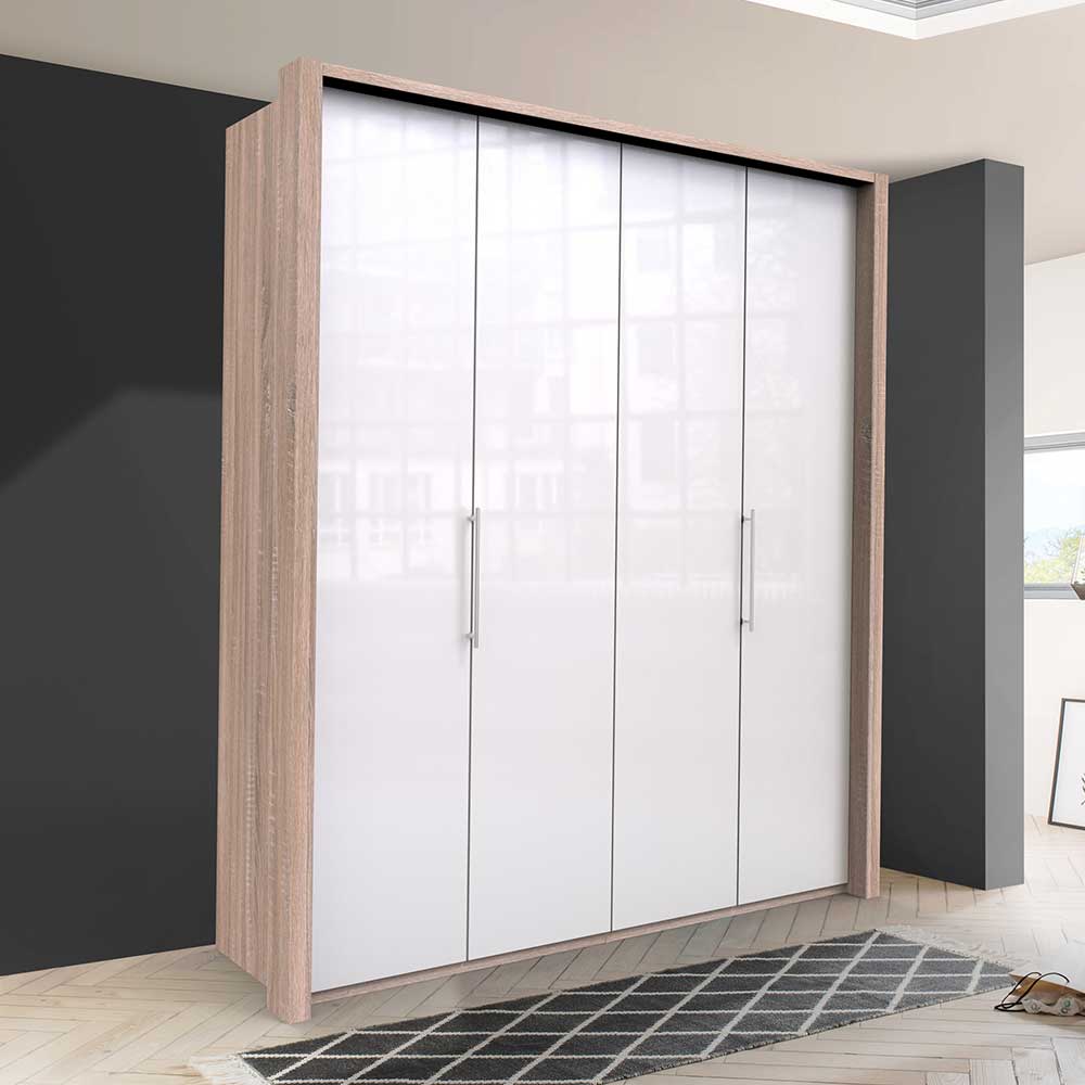 Glasfront Kleiderschrank Andryas in Weiß und Eiche Sägerau
