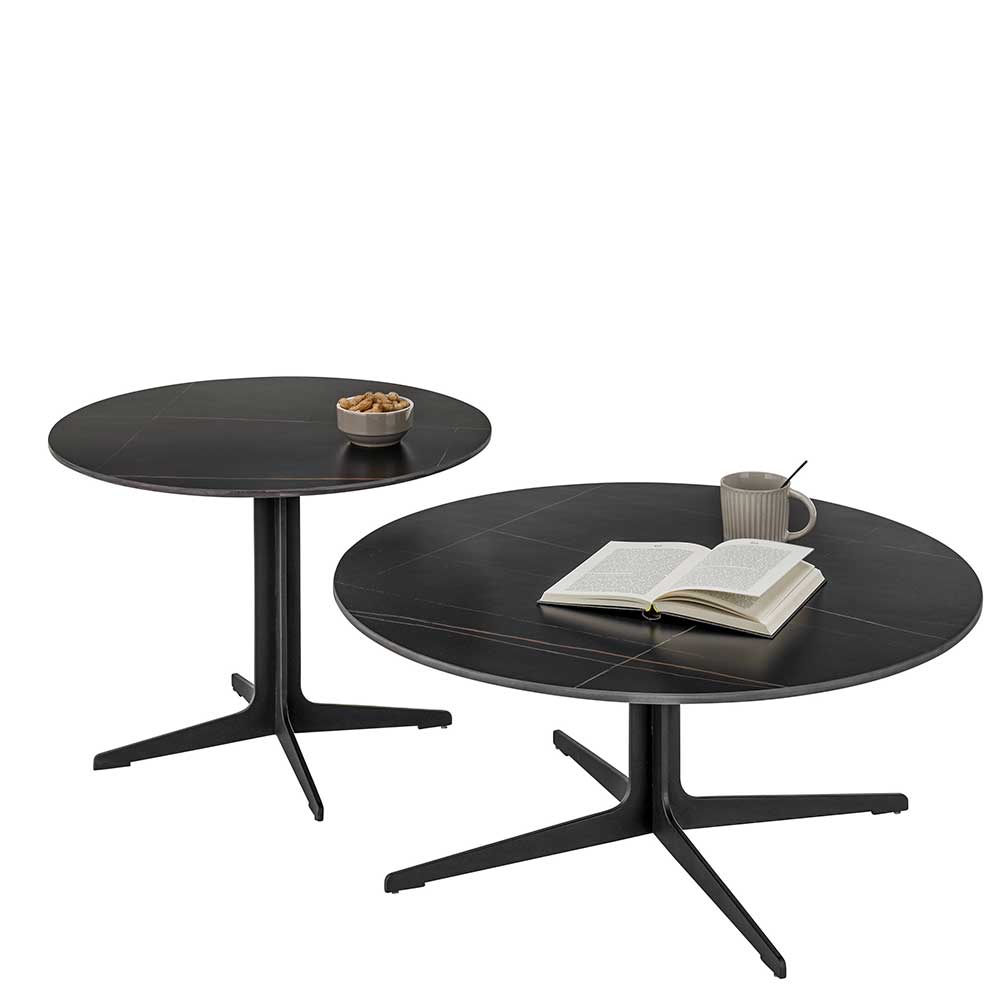 Beistelltisch Set Sofa Thivios in Schwarz aus Keramik und Metall (zweiteilig)