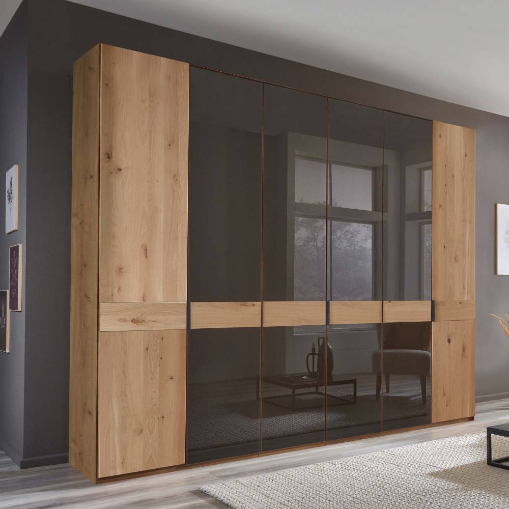 Kleiderschrank 6-türig Merkur in Eiche Bianco und Dunkelbraun