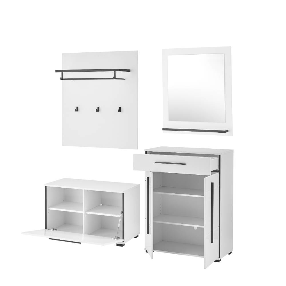 Flurgarderobe Bistian in Weiß mit Hochglanz Front (vierteilig)