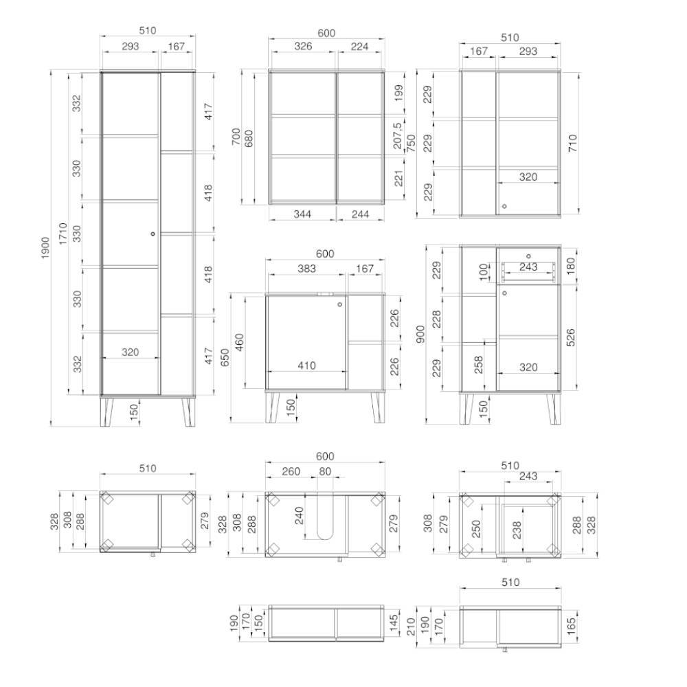 Badezimmer-Möbelset Zyret fünfteilig in modernem Design (fünfteilig)