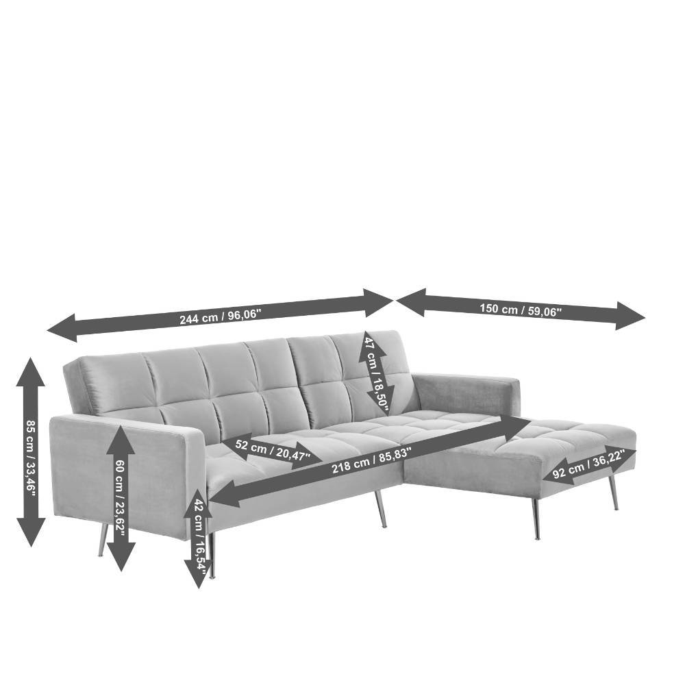 Ecksofa Glamour aus Samt mit aufwendigen Steppungen