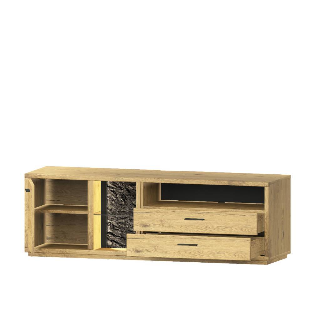 Wohnzimmerwand modern Ostoro in Wildeiche Bianco 206 cm hoch (vierteilig)