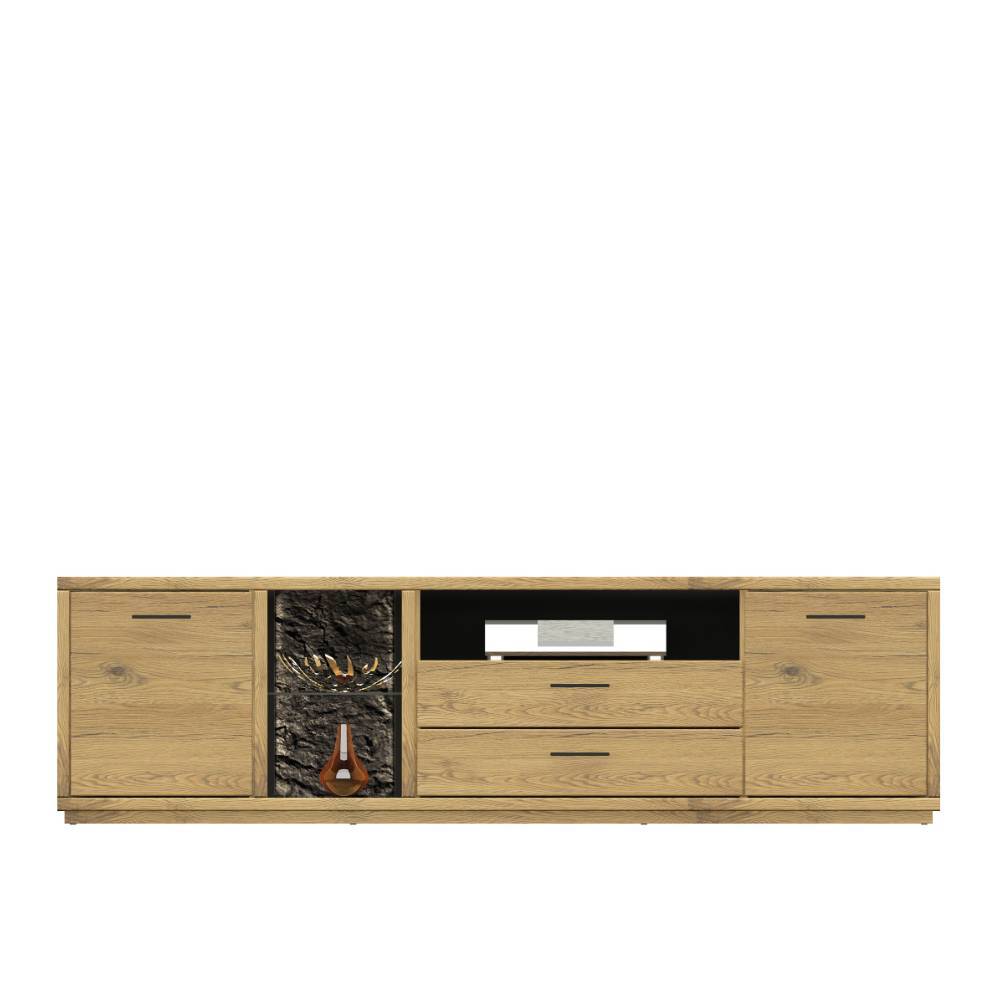 Design Wohnwand Ostoro in Wildeiche Bianco 260 cm breit (zweiteilig)